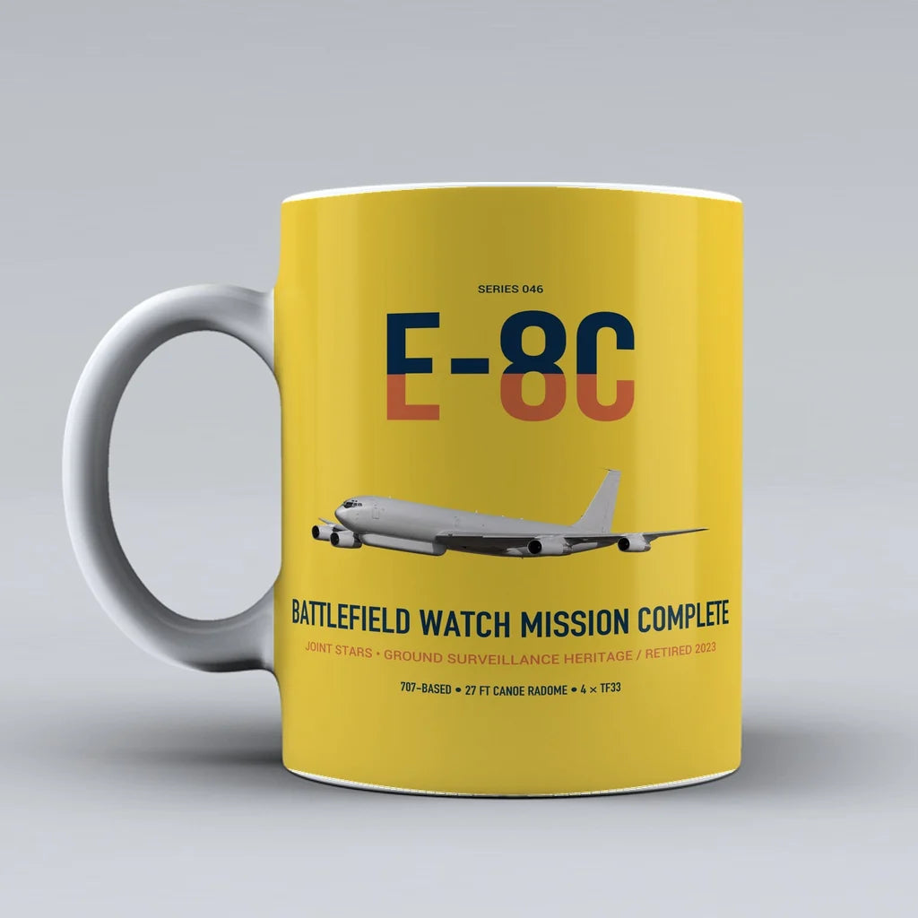 E-8C Joint STARS design on yellow ceramic mug, double-side print