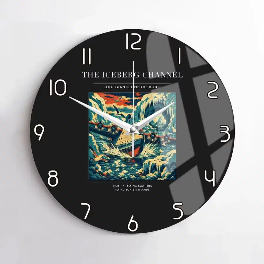 VINTAGE G4276 - The Iceberg Channel - Designed Wall Clocks design on black no-frame