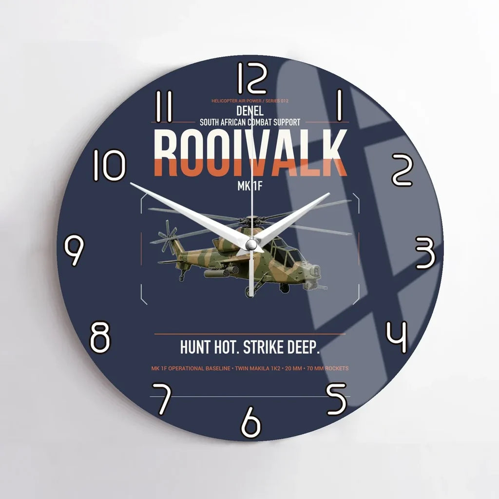 Denel Rooivalk Mk 1F design on navy blue no frame wall clock