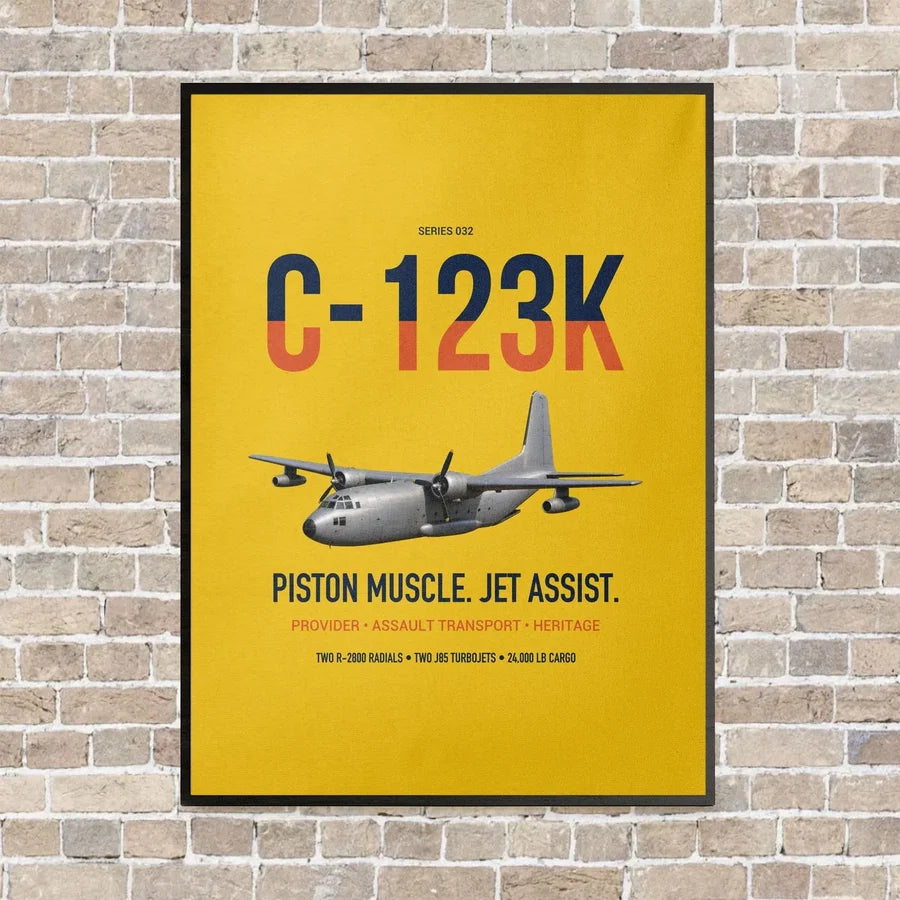C-123K Provider vertical canvas print - framed - yellow background