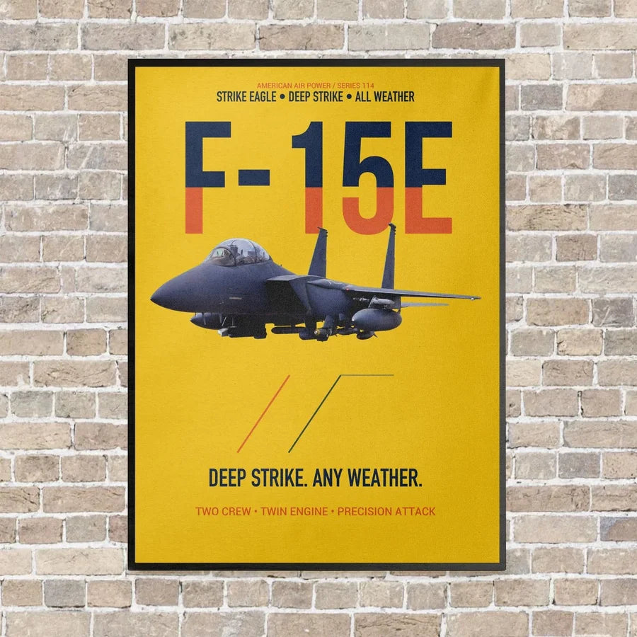 F-15E Strike Eagle Deep Strike Any Weather vertical canvas print - framed - yellow background