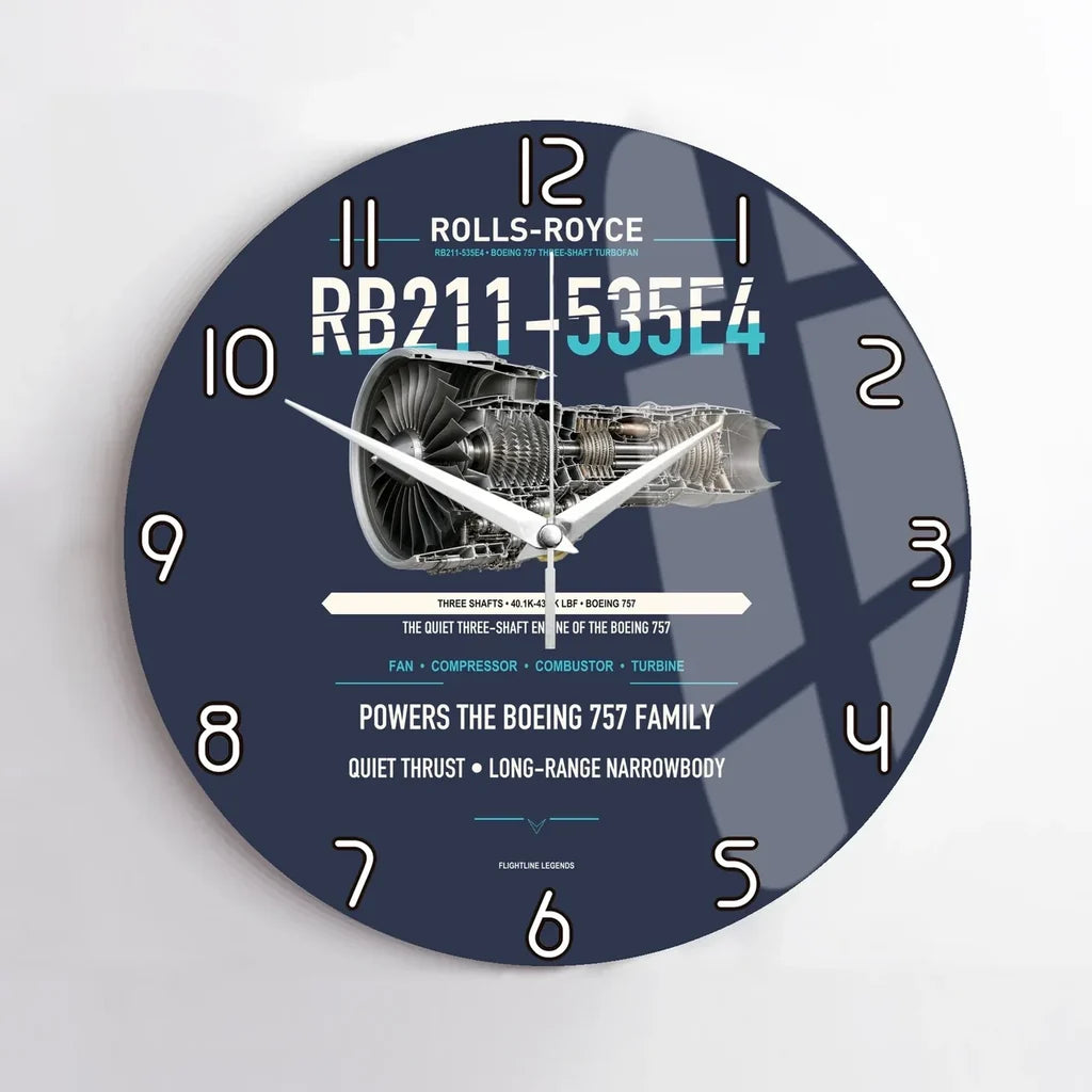 RB211-535E4 design on navy blue no frame wall clock