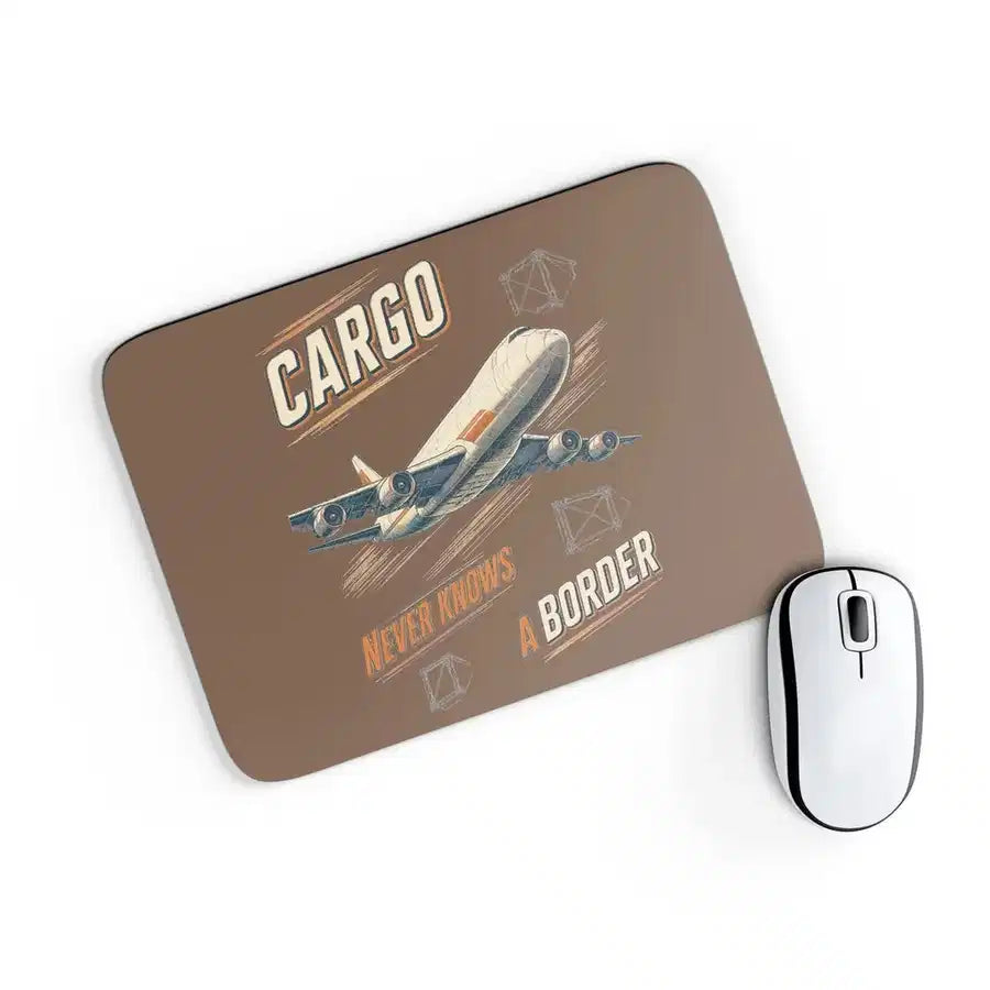 Cargo Never Knows A Border design on brown rectangle mouse pad