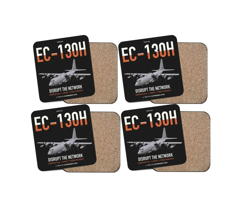 EC-130H Compass Call design on black 4 pieces set coaster