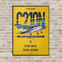 Thumbnail for Cessna T210N Centurion vertical canvas print - framed - yellow background