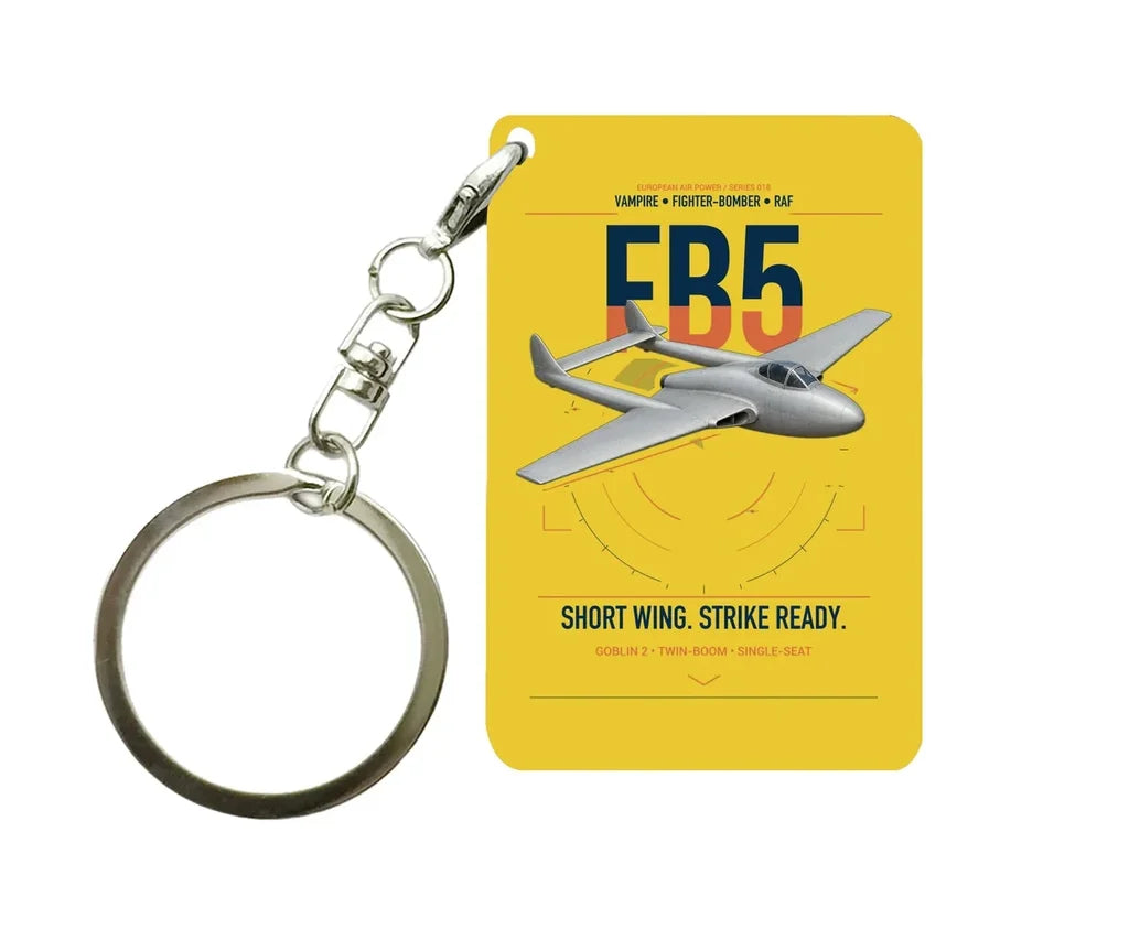 de Havilland Vampire FB5 design on yellow designed key chain, double-side print