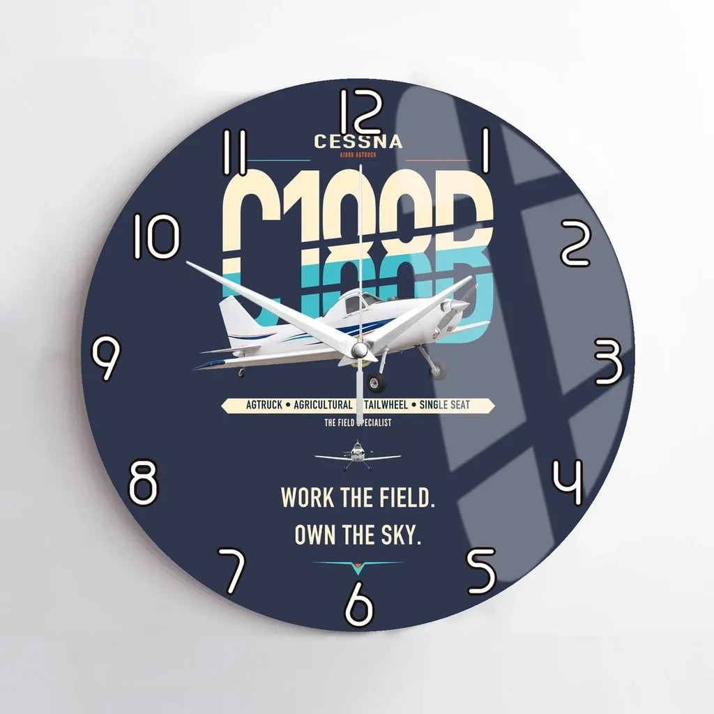 Cessna A188B AgTruck design on navy blue no frame wall clock