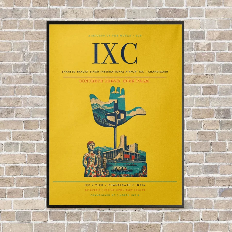 Shaheed Bhagat Singh International Airport IXC — Chandigarh vertical canvas print - framed - yellow background