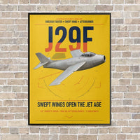 Thumbnail for Saab J 29F Tunnan vertical canvas print - framed - yellow background