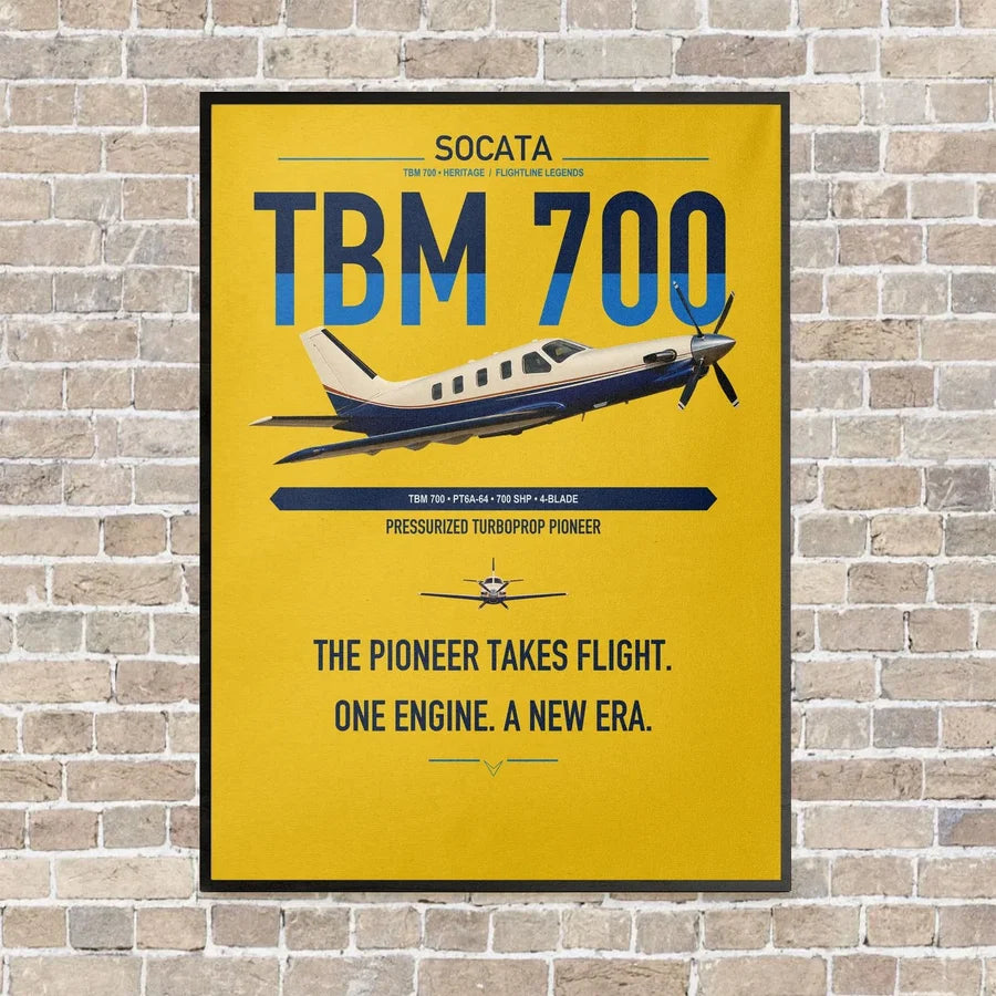Socata TBM 700 vertical canvas print - framed - yellow background