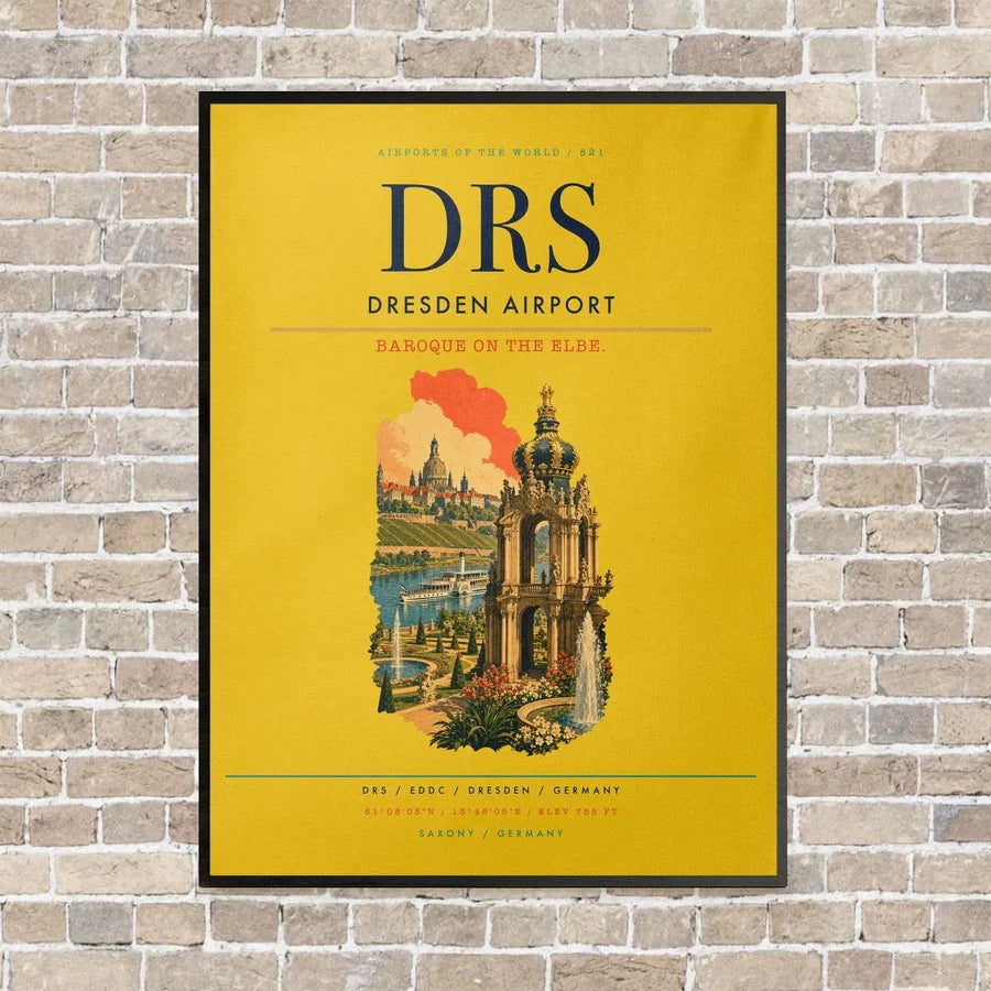 Dresden Airport DRS vertical canvas print - framed - yellow background