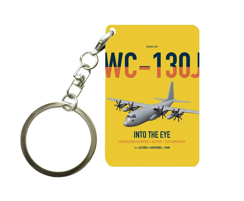 WC-130J Hurricane Hunter design on yellow designed key chain, double-side print