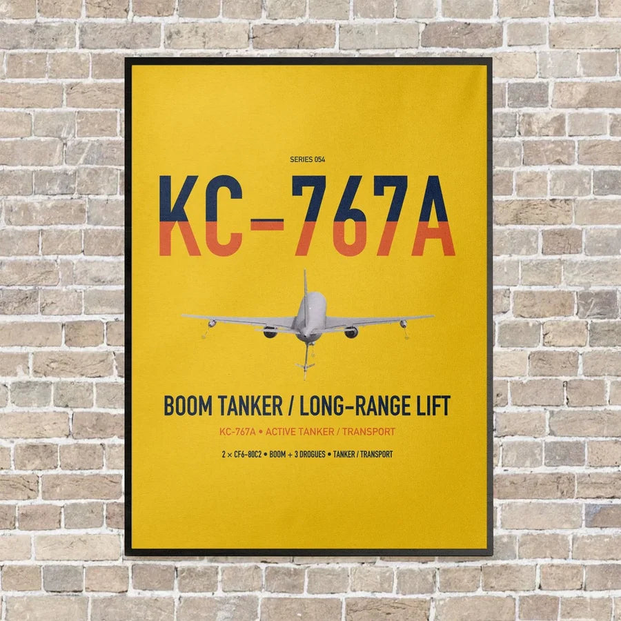 Boeing KC-767A vertical canvas print - framed - yellow background
