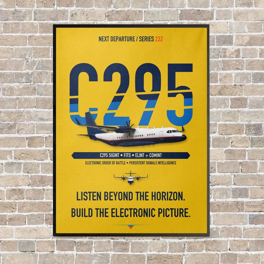 Airbus C295 SIGINT vertical canvas print - framed - yellow background