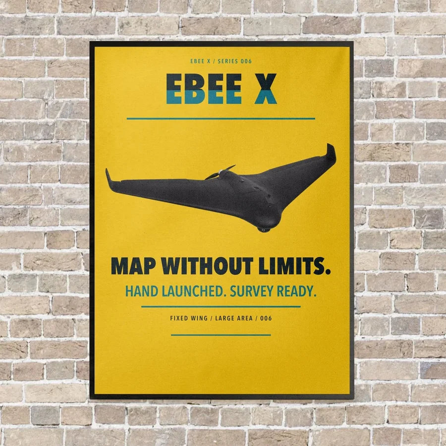 AgEagle eBee X vertical canvas print - framed - yellow background