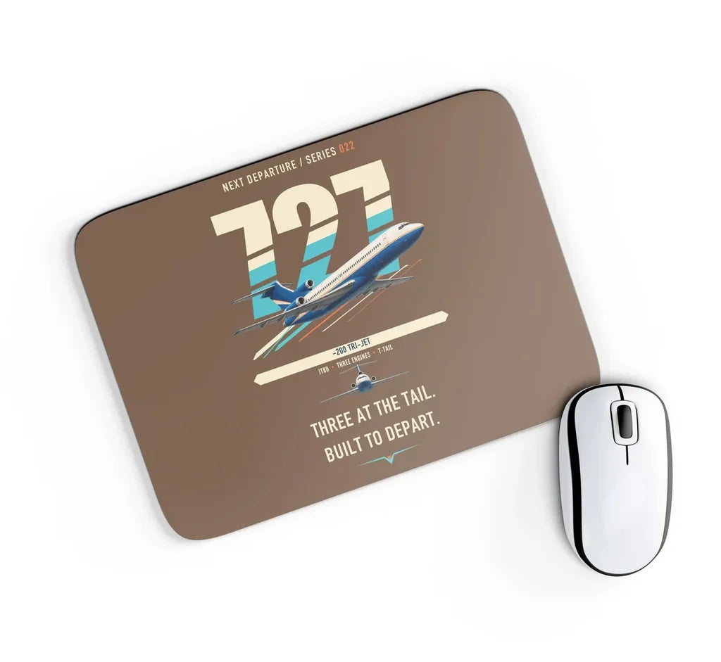 Boeing 727-200 design on brown rectangle mouse pad