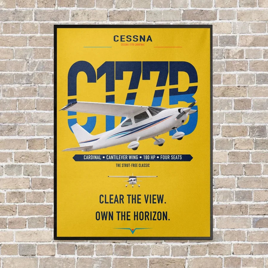 Cessna 177B Cardinal vertical canvas print - framed - yellow background