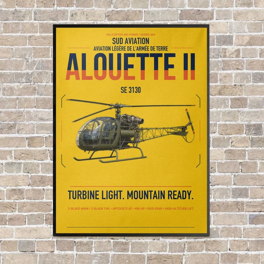Sud Aviation SE 3130 Alouette II vertical canvas print - framed - yellow background