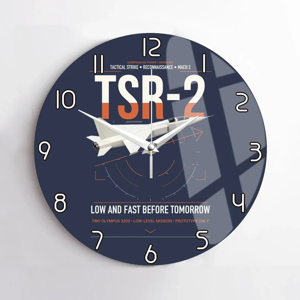 BAC TSR-2 design on navy blue no frame wall clock