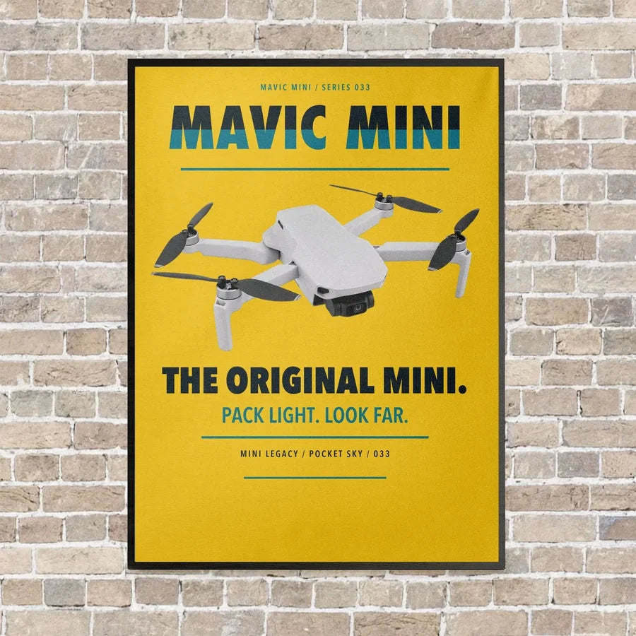 DJI Mavic Mini vertical canvas print - framed - yellow background