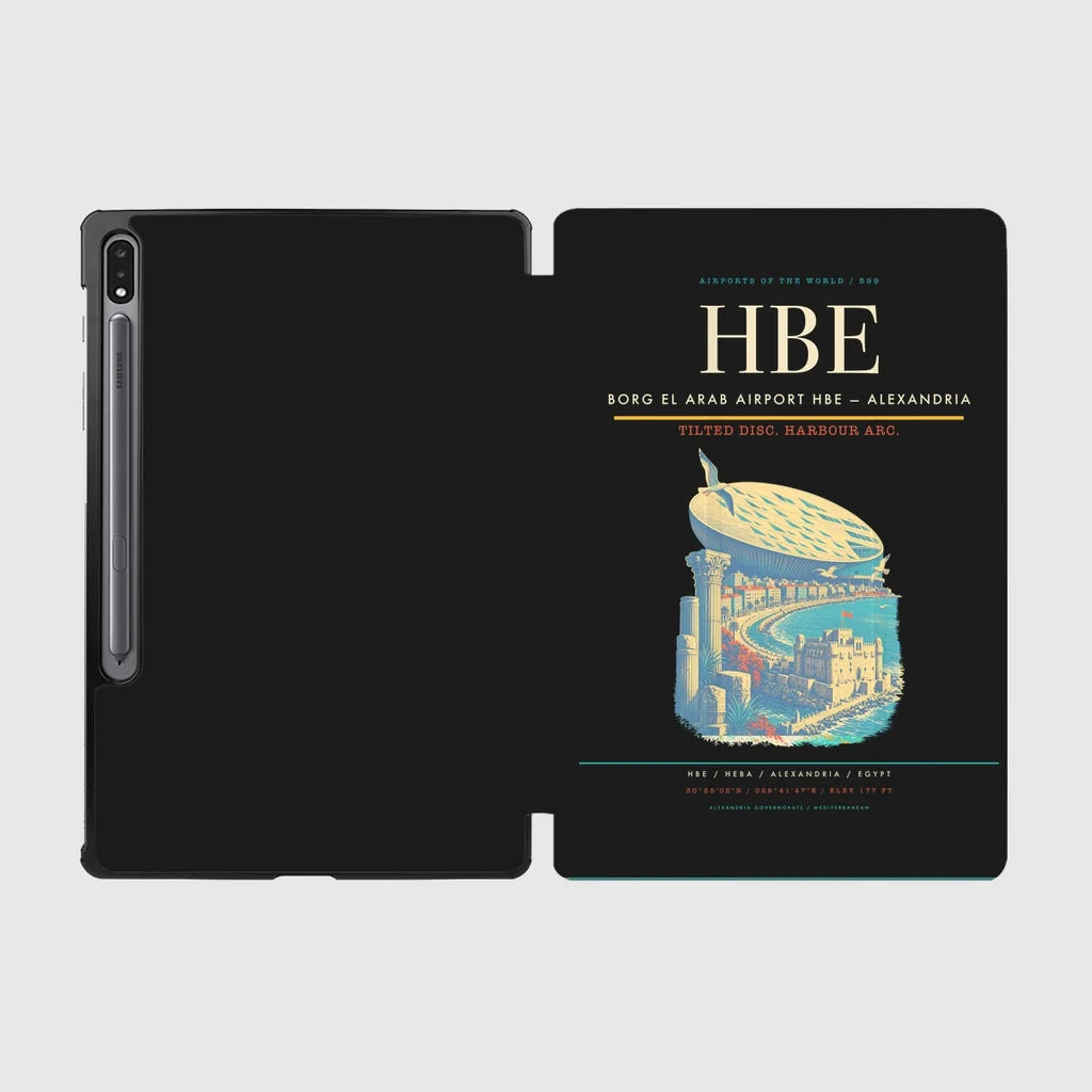 Borg El Arab Airport (HBE) design on black samsung tablet tablet case