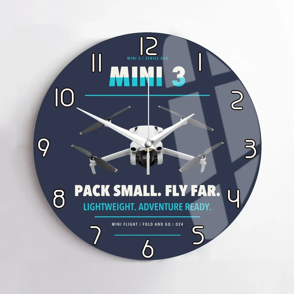 DJI Mini 3 design on navy blue no frame wall clock