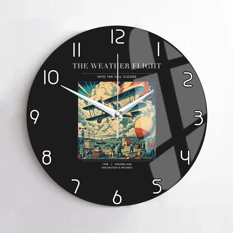 VINTAGE G4045 - The Weather Flight - Designed Wall Clocks design on black no-frame