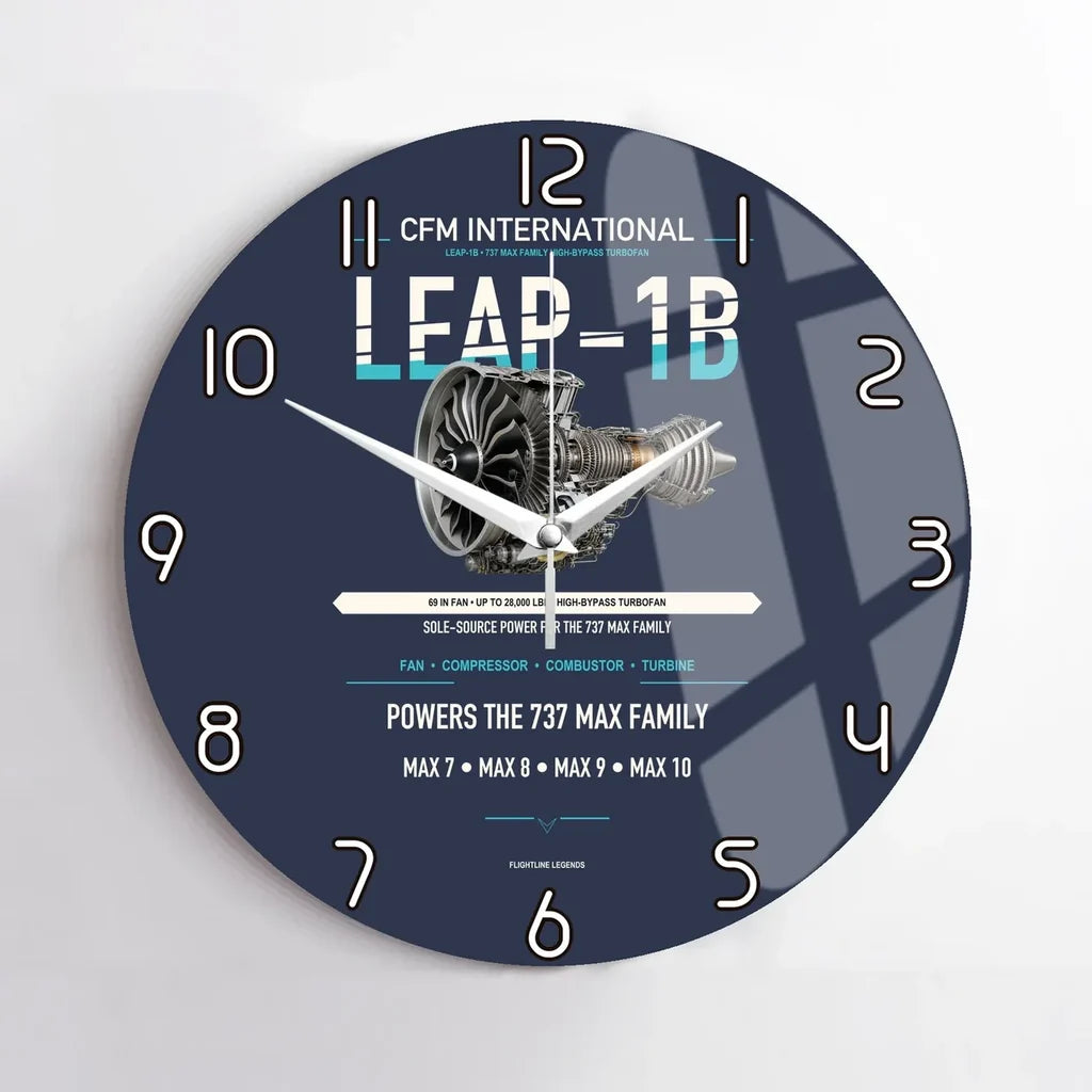CFM LEAP-1B design on navy blue no frame wall clock