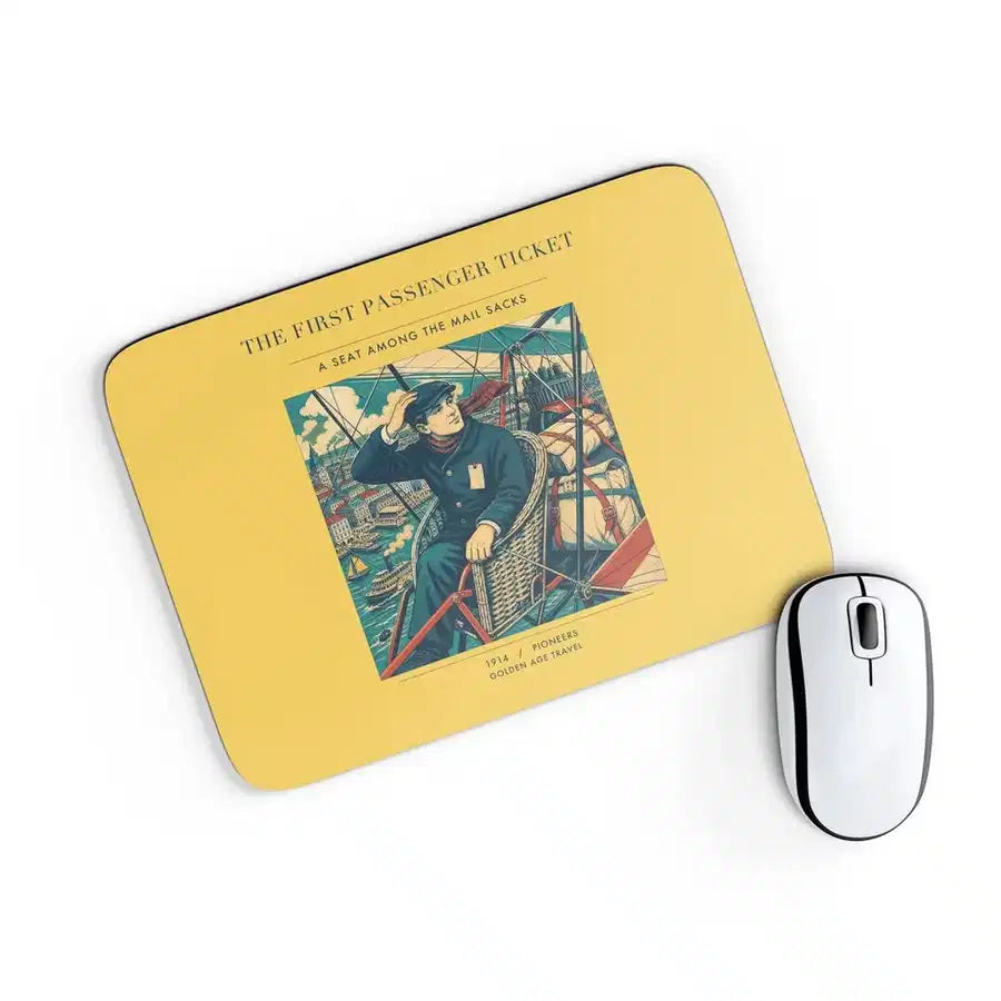 VINTAGE G4321 - The First Passenger Ticket - Designed Mouse Pads design on yellow rectangle