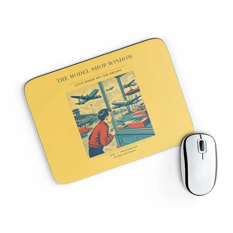 VINTAGE G4381 - The Model Shop Window - Designed Mouse Pads design on yellow rectangle
