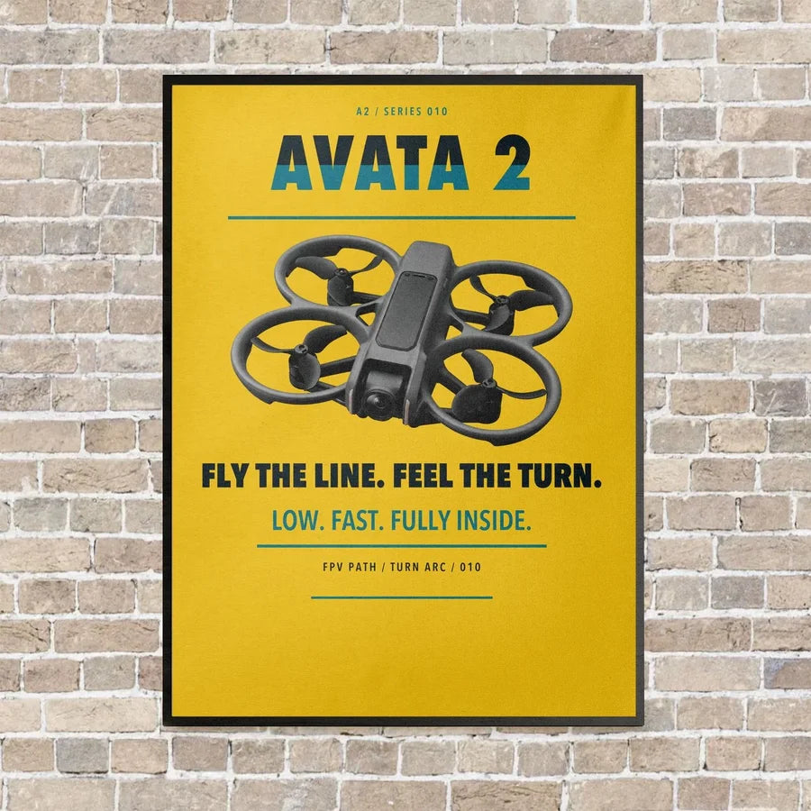 DJI Avata 2 vertical canvas print - framed - yellow background