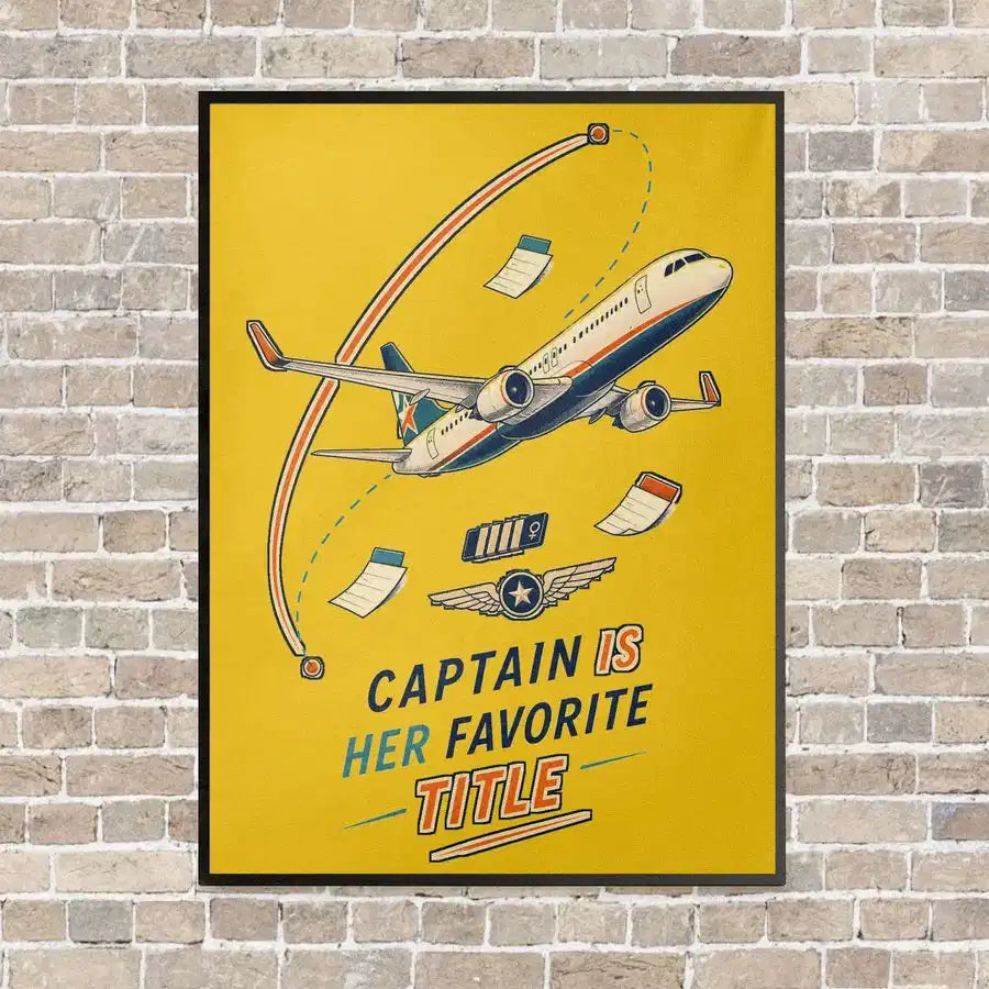 Captain Is Her Favorite Title vertical canvas print - framed - yellow background