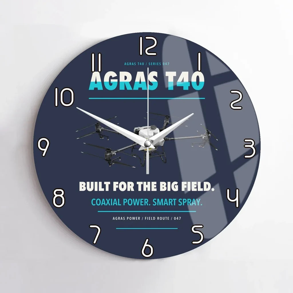 DJI Agras T40 design on navy blue no frame wall clock