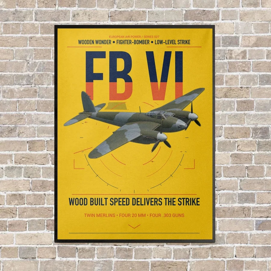 de Havilland Mosquito FB VI vertical canvas print - framed - yellow background