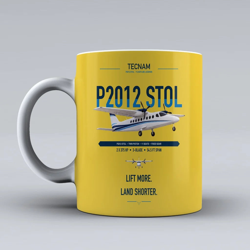 Tecnam P2012 STOL design on yellow ceramic mug, double-side print