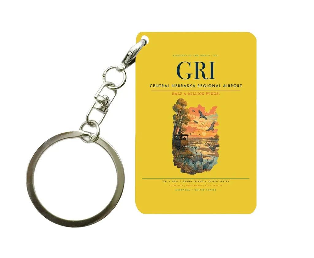 Central Nebraska Regional Airport (GRI) design on yellow key chain