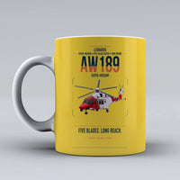 Thumbnail for Leonardo AW189 design on yellow ceramic mug, double-side print
