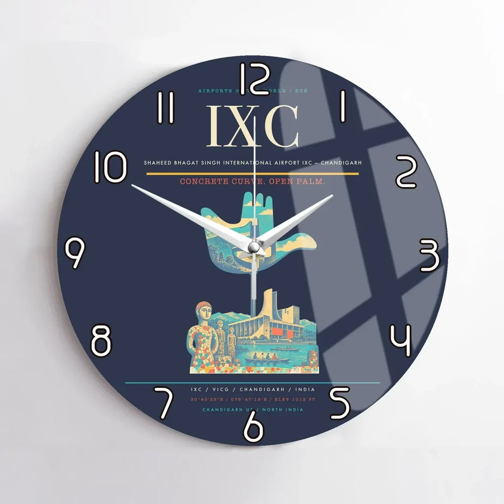 Shaheed Bhagat Singh International Airport (IXC) design on navy blue no frame wall clock