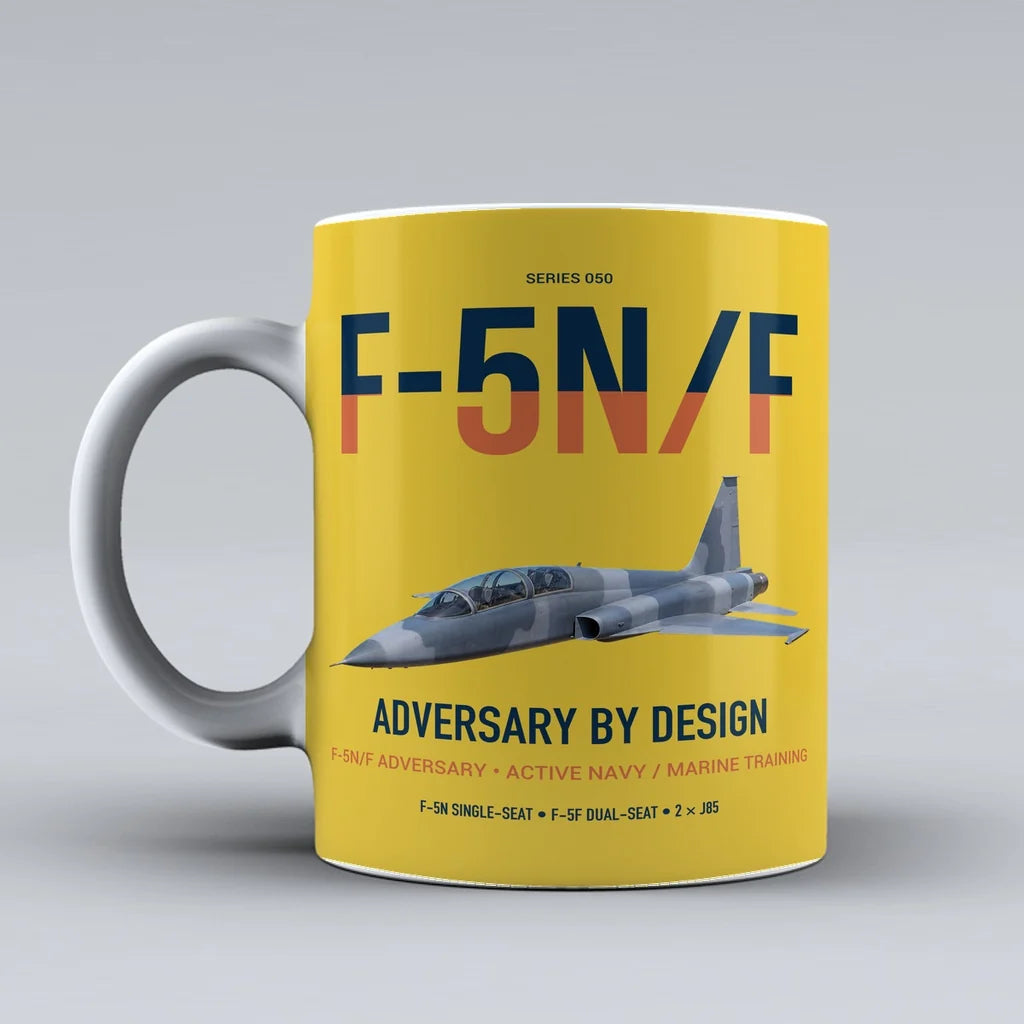F-5N F Adversary design on yellow ceramic mug, double-side print