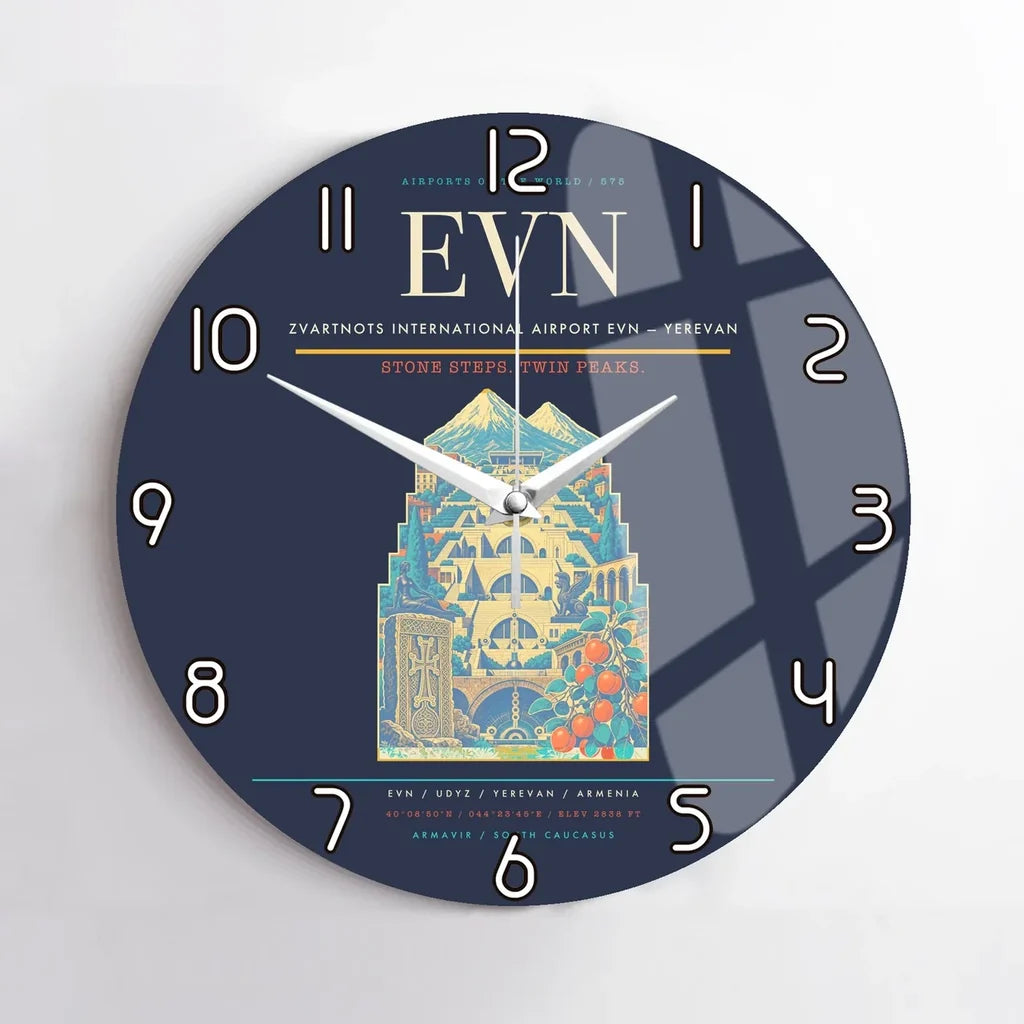 Zvartnots International Airport (EVN) design on navy blue no frame wall clock