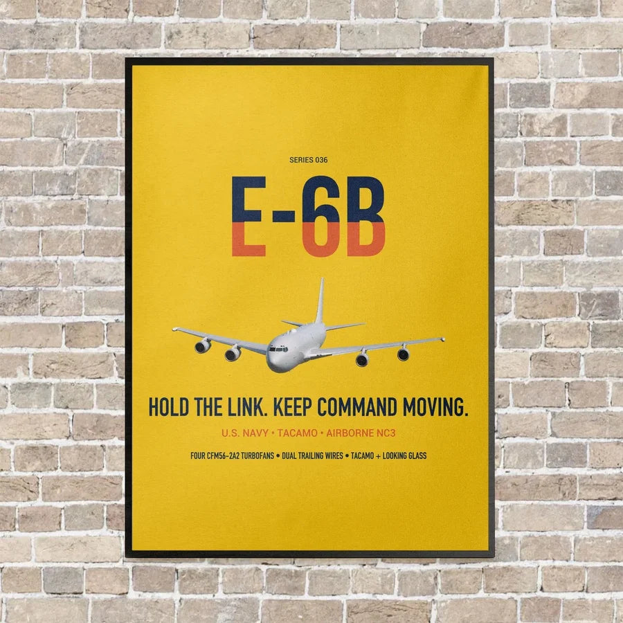 E-6B Mercury vertical canvas print - framed - yellow background
