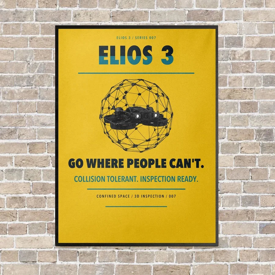 Flyability Elios 3 vertical canvas print - framed - yellow background
