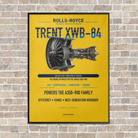 Thumbnail for TRENT XWB-84 vertical canvas print - framed - yellow background