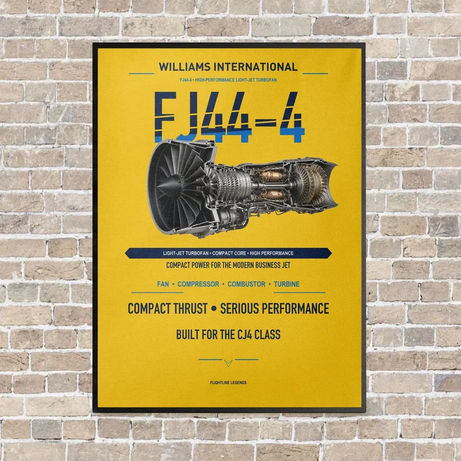 FJ44-4 vertical canvas print - framed - yellow background