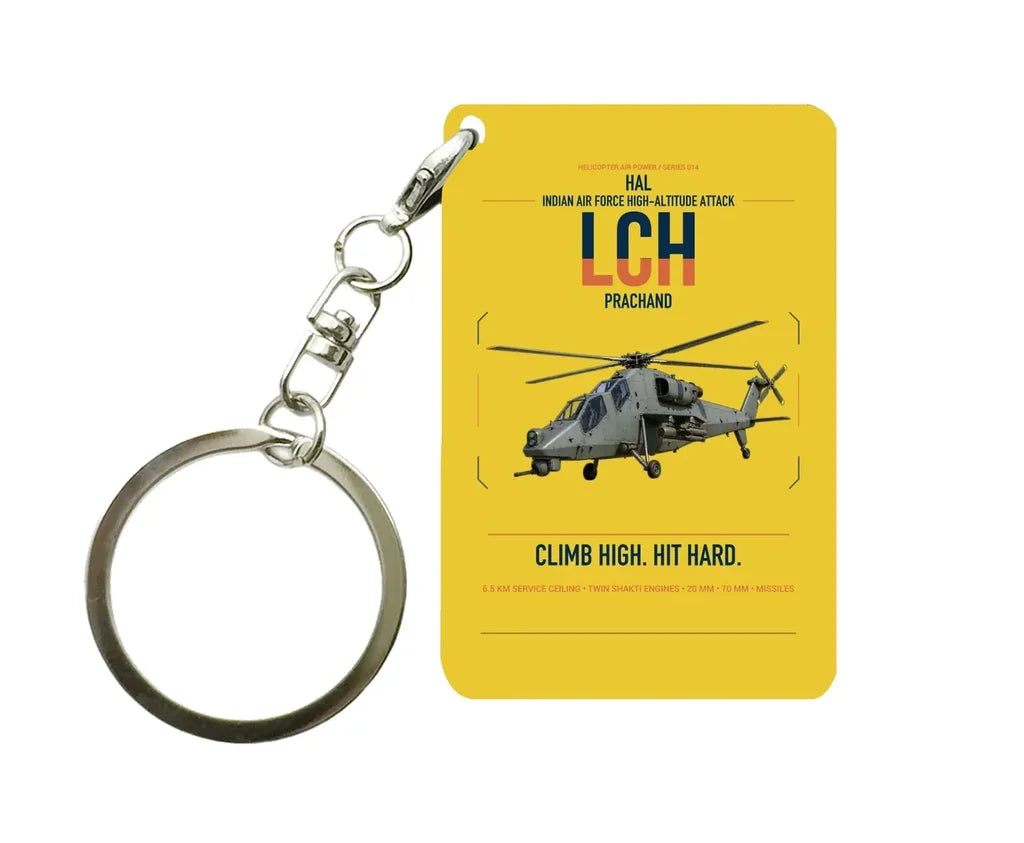 HAL LCH Prachand design on yellow designed key chain, double-side print