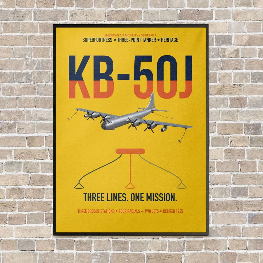 KB-50J Superfortress vertical canvas print - framed - yellow background