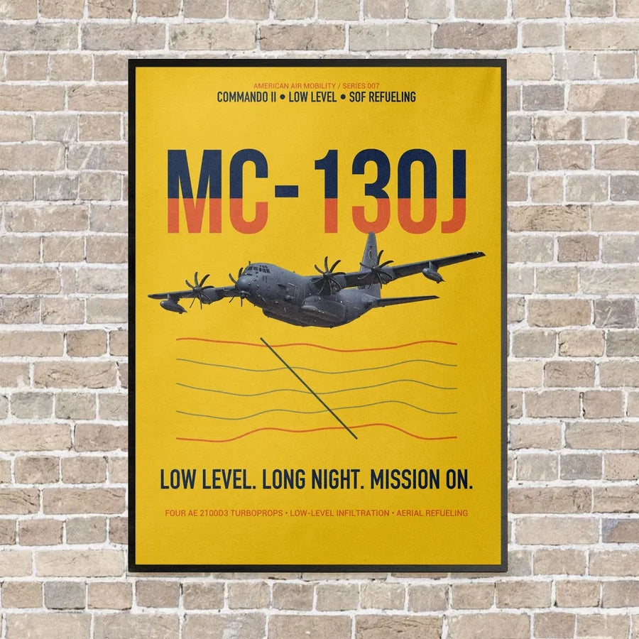 MC-130J COMMANDO II vertical canvas print - framed - yellow background