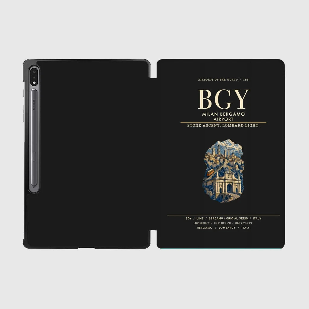 Milan Bergamo Airport (BGY) design on black samsung tablet tablet case
