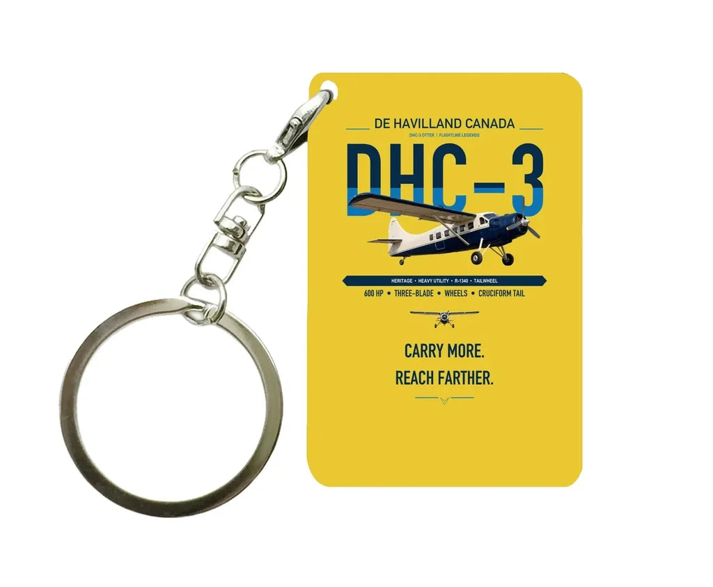 DHC-3 Otter design on yellow designed key chain, double-side print