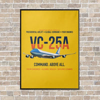 Thumbnail for VC-25A Air Force One Presidential Airlift vertical canvas print - framed - yellow background